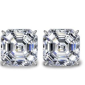 14K White Gold Asscher Cut Simulated Diamond Stud Earrings